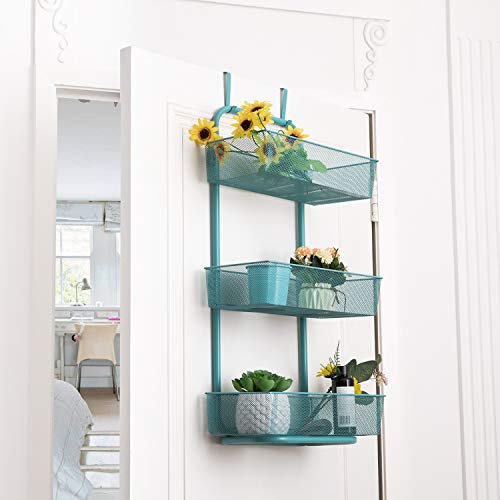 Over The Door Basket Hanger Organizer 3 Tier Hanging Basket Storage Rack Fruit Over Door Basket Shelves Free Standing For Kitchen Bathroom Bedroom Office Blue #TOP2