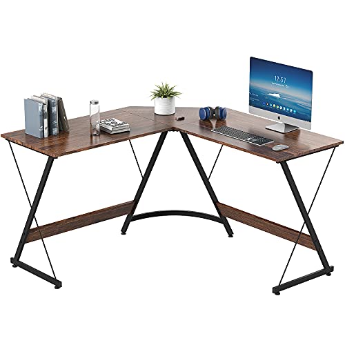 Yesker L Shaped Computer Desk, Home Office Corner Gaming Desk, 51 Inch L-Shape Space-Saving Desk, Modern L Shaped Desk for Workstation Studying Writing, Easy to Assemble Rustic Brown.
