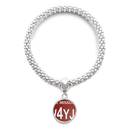 Bracelet pour femmes motif plaque américaine avec pendentif rond argenté et chaîne chic