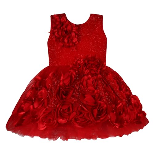 Image of Wish Karo Baby Girls Knee Length Net Solid Party Dress (bxap245)