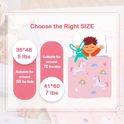 Sivio Weighted Blanket for Kids(5lbs, 36 x 48 Inches), Heavy Weighted Blanket for Toddler with 100% Soft Cotton and Glass Beads, Pink Unicorn