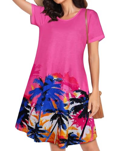 Image of Womens Summer Dresses Beach Casual Loose Tshirt Floral Short Sleeve Flowy Pockets Sundresses 2026