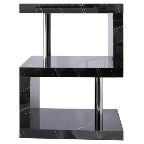 Blisswood High Gloss Bedside Table, Small End Table with Storage Shelf Basket, Led Side Table Small Spaces, Slim Coffee Tables, Nightstand, Sofa Tables for Living Room, Bedroom (Black Marble)