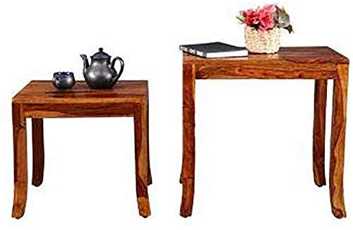 Image of Sheesham Wood Nesting Table Stools for Living Room for Home and Office Decor (Wenge Finish) -Set of 2