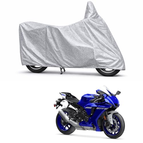 Image of 100% Waterproof Two Wheeler Body Cover Multi Layered Fabric Designed for Yamaha YZFR1 | Belt Buckle Lock | Silver Mag