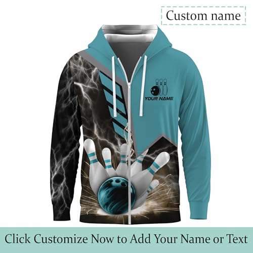 Printing Bowling Full Zip Hoody For Bowling Lover Lightning Bowling Alley Zipper Hoodie Bowling Hooded Jacket2