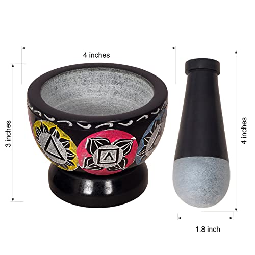 Divit Shilp Mortar And Pestle, Made Of Heavy Duty Polished Hard Stone, Natural Stone Grinder For Spices, Pastes, Herbs, Seasoning Etc. (Black With Mix Color) #TOP2