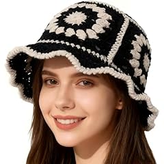#B1 Black Crochet Bucket Hats for Women