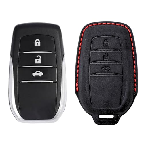 Image of KMH Alcantara Key Cover Compatible with Toyota Fortuner | Fortuner Legender | Innova Hycross 3 Button Shell Case Holder Full Key Protector Smart Keycover (D3) Black - Pack of 1
