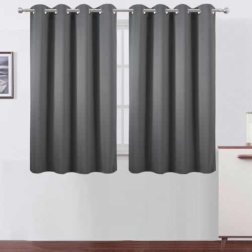 Image of LEMOMO Blackout Curtains 66 x 54 Inch Long Frost Grey Curtains Set of 2 Panels Room Darkening Curtains for Bedroom and Living Room