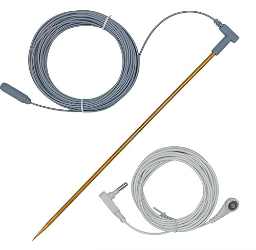 Image of Copper Grounding Rod Kit with 40ft female cord and 15ft extended cord, connect yoga grouding mat, grounding sheet, blankets and Anti-static workbench to the earth, Portable Earth Connection kit