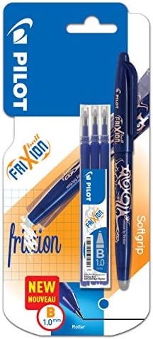 Pilot Frixion Ball Erasable Rollerball 1.0mm Tip Broad + 3 Refills, Blue,3131910536871