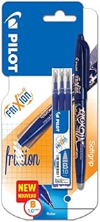 Pilot Frixion Ball Erasable Rollerball 1.0mm Tip Broad + 3 Refills, Blue,3131910536871