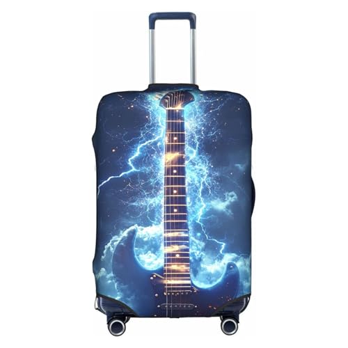 Rock Electric Guitar With Lightning Travel Luggage Cover Elastic Suitcase Protector Washable Baggage Covers For Trunk Case Fits 25-28 Inch Luggage