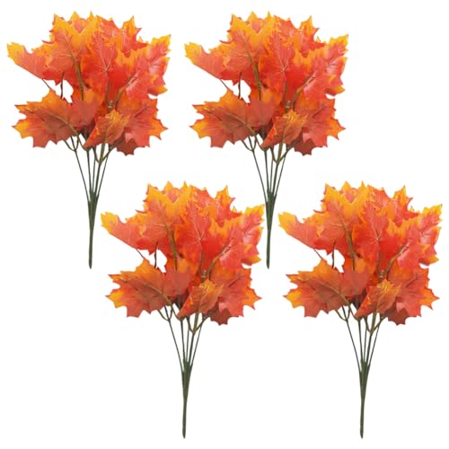 ccHuDE 4 racimos de hojas de arce artificiales, tallos de hojas de otoño falsas, arbustos de hojas de otoño, ramas de plantas artificiales, decoración de centro de mesa de Acción de Gracias