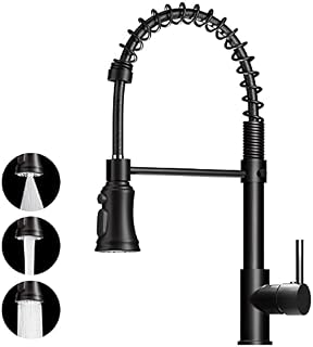 ZHZIRO Kitchen Tap, Kitchen Sink Mixer Tap with 360° Swivel Pull Down Sprayer Commercial Kitchen Taps Single Handle Mixer Tap Cold and Hot 3-Modes Spray with Standard FittingsBlack)
