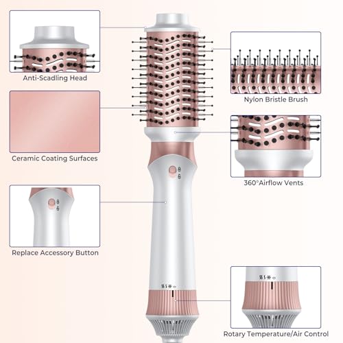 4 in 1 Hair Dryer Brush, Blow Dryer Brush for Hair Styling, Thermal Brush Hot Air Brush and Volumizer with Round Brush Blow Dryer, Hair Straightening Brush, Curling Brush, Hair Styling Tools