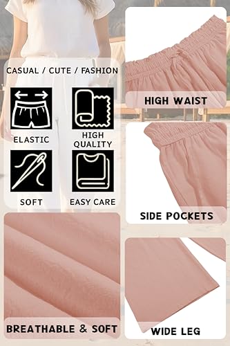 Image of LNX Womens Linen Capri Pants Wide Leg High Waisted Drawstring Casual Cropped Pants with Pockets