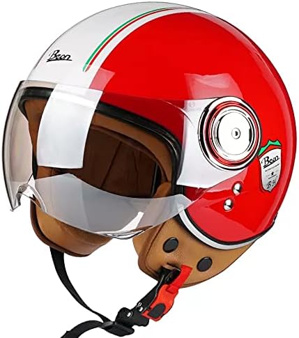 Vespa Motorcycle Helmet DOT Approved, Retro 3/4 Open Face Motorcycle Half Helmet with Visor, Vintage Scooter Helmets for Adult Women and Men(M, D)
