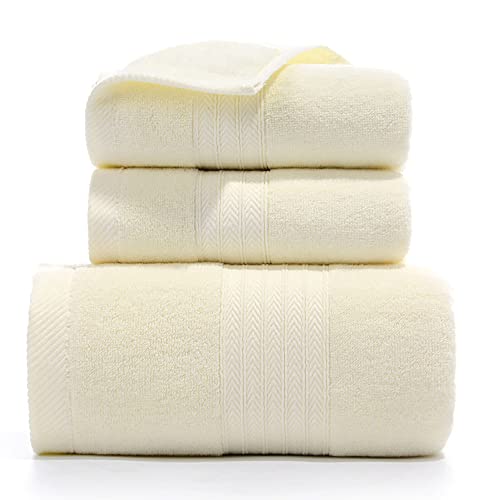 Juego de toallas de algodón peinado de calidad suave superior con 3 piezas para baño en color beige