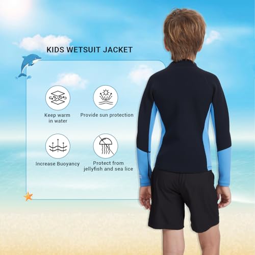Kids Wetsuit Top for Boys & Girls 2mm Neoprene Front Zip Long Sleeve miniatura 5