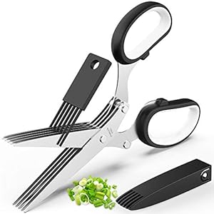 Updated 2023 Herb Scissors Set – Cool Kitchen Gadgets for Cutting Fresh Garden Herbs – Herb Cutter Shears with 5 Blades and Cover, Sharp and Anti-rust Stainless Steel, Dishwasher Safe (Black-White)