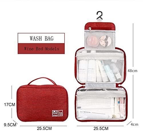 Image of Styleys Travel Cosmetic Bag for Men Women, Hanging Toiletry Bag, Makeup Pouch, Waterproof Makeup Cosmetic Bag Travel Organizer for Accessories, Shampoo (Wine Red - S11087)