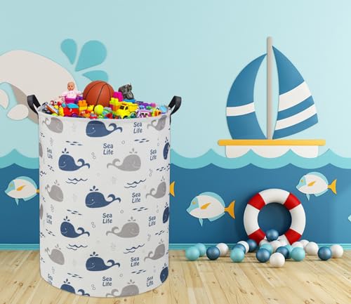 Image of Kids Laundry Basket Baby Hamper Whale Toy Storage Bin for Boys Room Decor for Bedroom Bathroom(Whale)