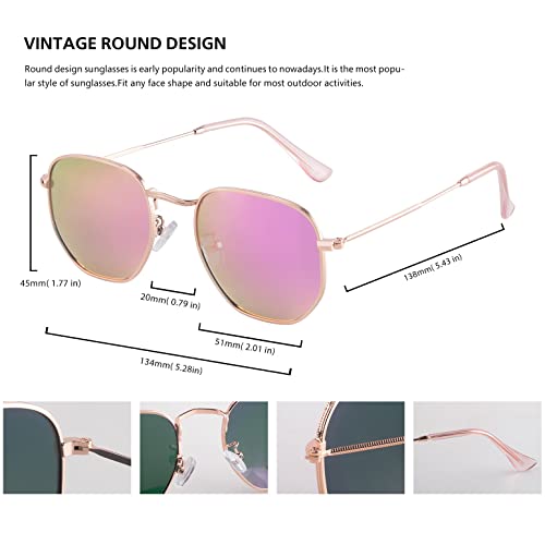 Image of Hipster Hexagonal Polarized Sunglasses Men Women Geometric Square Small Vintage Metal Frame Retro Shade Glasses