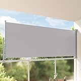 Ausziehbare Seitenmarkise Grau 140x300 cm, UV-beständiger Polyester Außen Sonnenschutz...