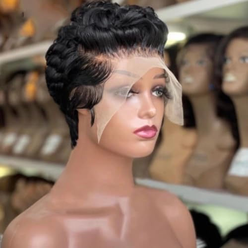 Bulapla Curly Lace Front Wig for Black Women Human Hair Short Pixie Cut Wig Pre Plucked 13x4 Lace Bob Wig with Baby Hair 1B Color 150% Density