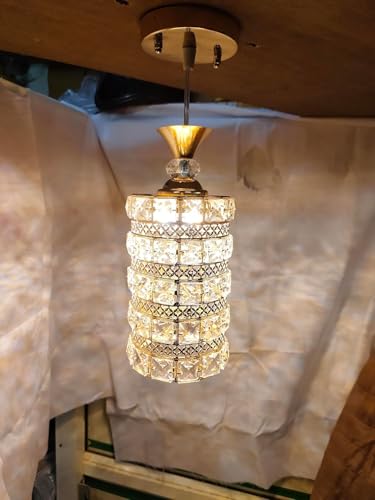 Image of Round Crystal Style 3 Light LED Pendant Lamp for Dining Table, Bedroom & Living Room Hanging Ceiling Light for Home & Bar (A35 Crystal Pendant LAMP)
