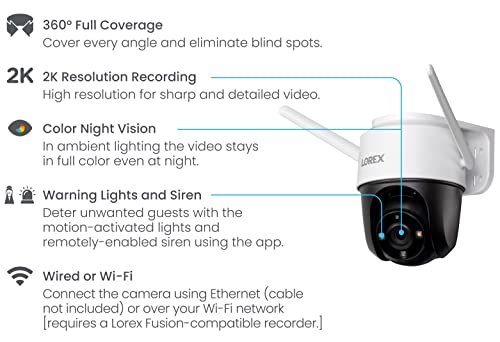 Lorex 2K Pan-Tilt Outdoor WiFi Security Camera | 360° View | Auto-Tracking | Color Night Vision | Person Detection | Warning Light & Siren | IP66 Weatherproof | 32GB MicroSD Included | No Monthly Fee thumbnail 7