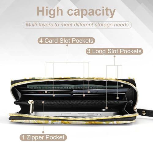 Niapessel Women's Wallets, Lemons Print Large Zip Around Leather Travel Long Purse with Wrist Strap Card Cases & Money Organizers4