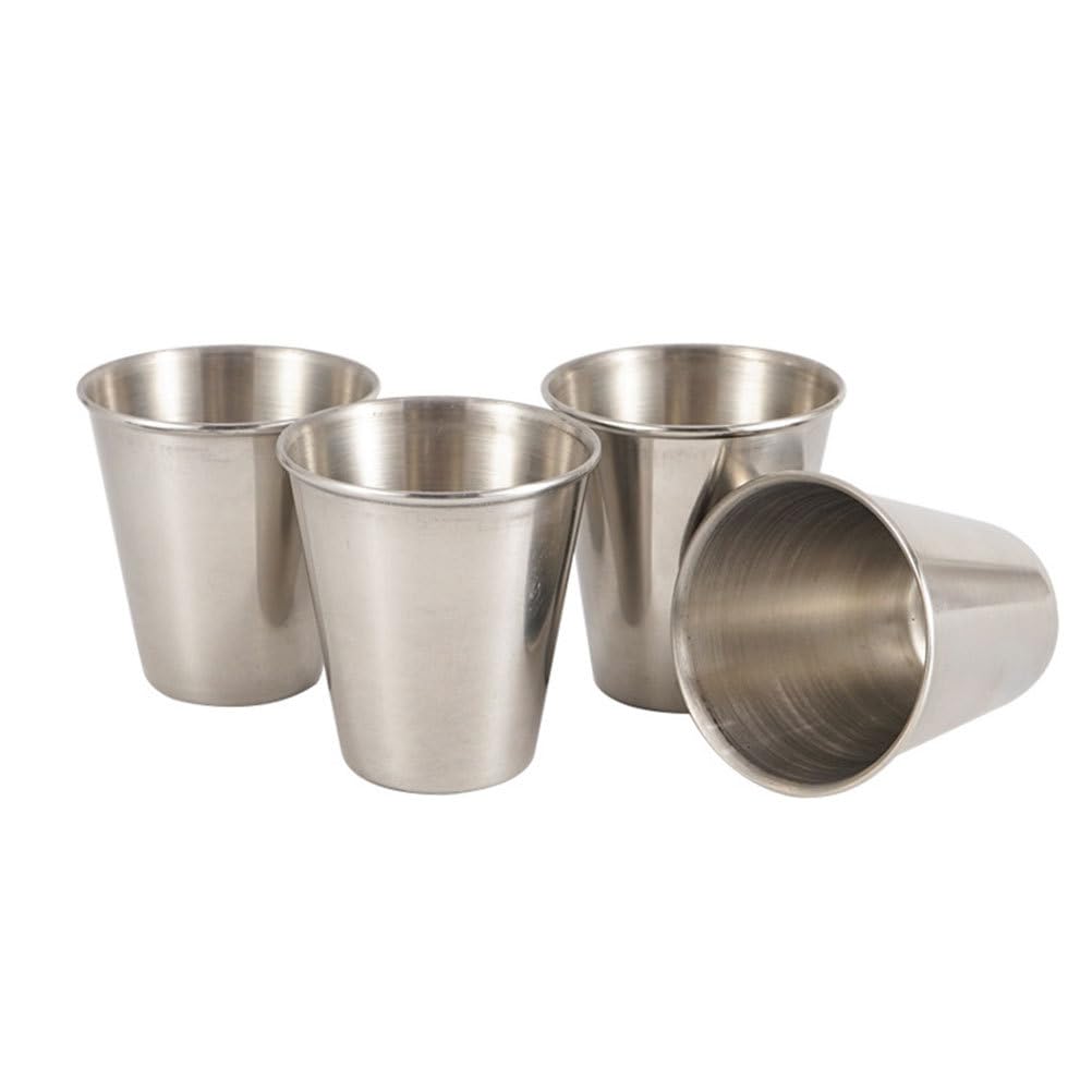 Amosfun Edelstahl Schnapsbecher 50Ml Set 4 Stück Kleine Tragbare Weingläser Für Camping Outdoor Mit Aufbewahrungstasche Stapelbar Geruchsfreie Trinkbecher