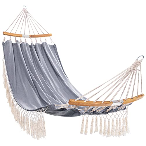 Hblife Hammock, Grey 2 Person Cotton Canvas Portable Hammock, Sturdy And Comfortable Double Hammock For Tree, Camping, Backyard And Beach, Carrying Bag Included #TOP14