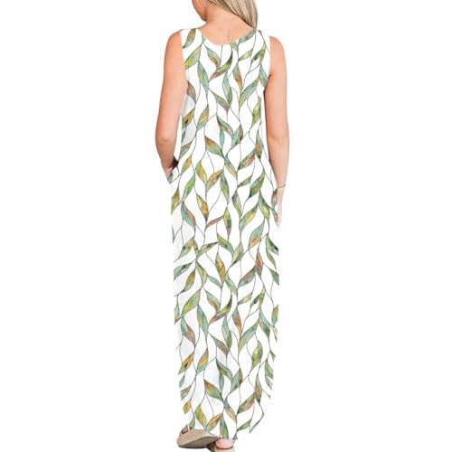 Image of FANDEE Women's Casual Summer Loose Sunresses Long Dresses Sleeveless Split Maxi Beach Dress with Pockets