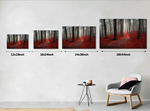 Yatsen Bridge Large Black White Red Forest Painting Modern Landscape Canvas Wall Art Posters And Prints Pictures For Living Room Stretched Ready To Hang (44" W X 28" H) #TOP4