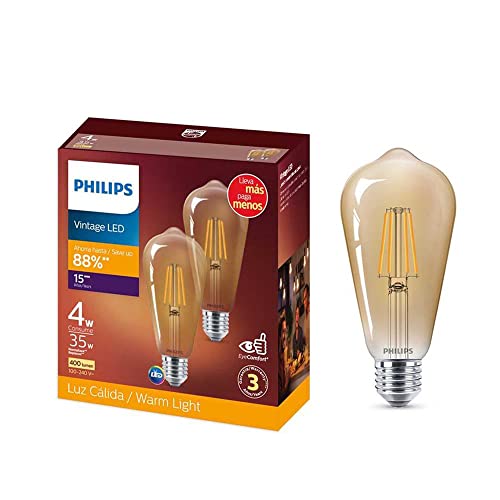 La Mejor Recopilación de Foco vintage - los preferidos. 48 Philips LED Foco filamento ST64 35W Luz Cálida 2pack