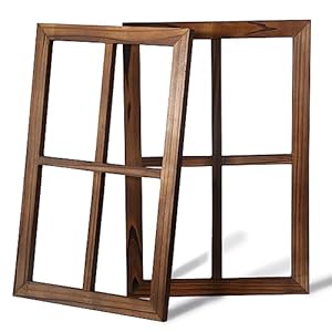 CALIFORNIA CADE ELECTRONIC Window Frame- 13″x19″ Farmhouse Window Picture Frame for Wall, Barnwood Window Frames Wall Decor for Home or Outdoor, Set of 2 – Brown