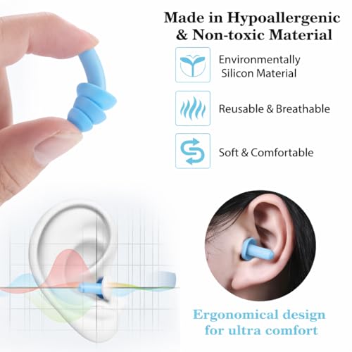 Image of Silicone Swimming Earplugs, Reusable Silicone Swimming Earplugs Soft and Flexible Ear Plugs for Swimming, Waterproof, Ear Plugs 10 Pairs Random Color