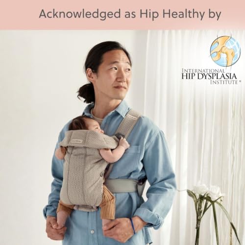 Image of BabyBjorn Baby Carrier Mini, Gray Beige, 3D Mesh Newborn Carrier (7-25 lbs), Ergonomic, Easy-to-Use