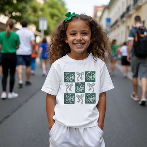 Kids St Patricks Day Shirt Girls Bow Shamrock Clover Lucky Graphic T-Shirt Irish Short Sleeve Tee Tops 7-12 Years3