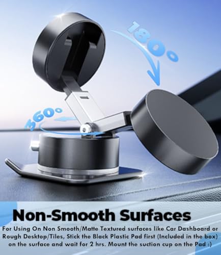 Image of RIGGEAR Magnetic Car Phone Holder for Dashboard, Glass with 360 Rotatable Suction Base Mobile Mount Stand Compatible with MagSafe iPhones /All Android Phones for Kitchen,Gym,Mirror,Office Desk