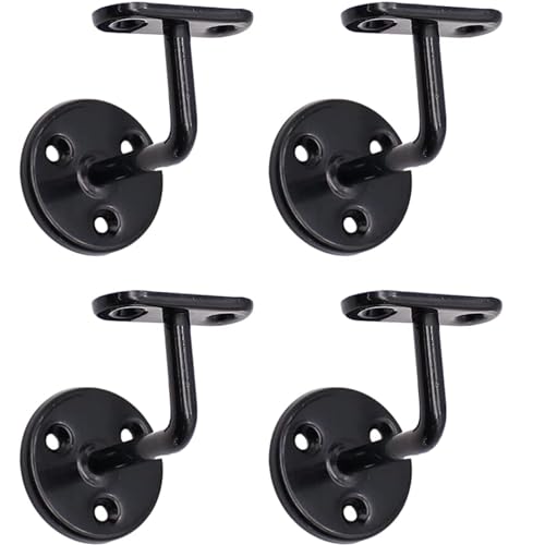 Black Handrail Brackets for Stair Bannister Handrail Wood and Steel Handrail - Pack of 4