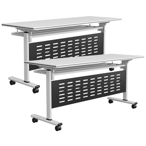 Juego de 2 Mesas de Conferencias, Mesa de Reuniones Grande para Múltiples Personas, Mesa Rectangular Larga para Seminarios de Formación con Estructura Metálica Resistente, Ruedas de Bloqueo