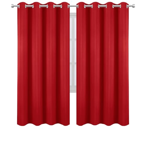Image of LEMOMO Blackout Curtains 66 x 72 Inch Long Bright Red Curtains Set of 2 Panels Room Darkening Curtains for Bedroom and Living Room