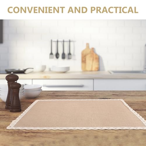 Sets de table rectangulaires anti-éclaboussures en polyester beige avec dentelle