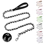 Homimp Chain Dog Leash for Medium Large Dogs, Reflective 6 FT Chew Proof Heavy Duty Metal Leashes with Soft Padded Handle, Anti Bite Durable Rope Pet Leashes for Pitbull, Non Chewable Leash Black