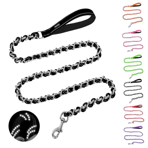 HOMIMP Chew Proof Dog Leash for Medium Large Dogs, Reflective 6 FT Heavy Duty Metal Chain Dog...